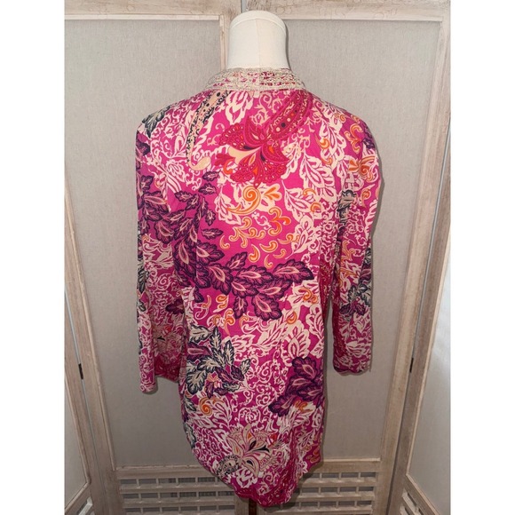 Charter Club Womens Pink Floral Embellished 3/4 Sleeve Tunic Top Size Large - Picture 6 of 8